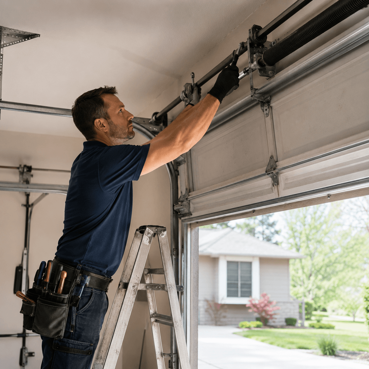 Garage Door South Houston TX technician repairing a residential garage door