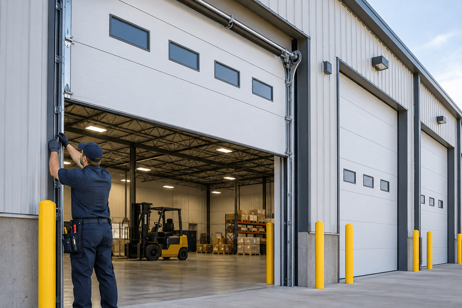 Garage Door South Houston TX technician servicing a commercial overhead garage door