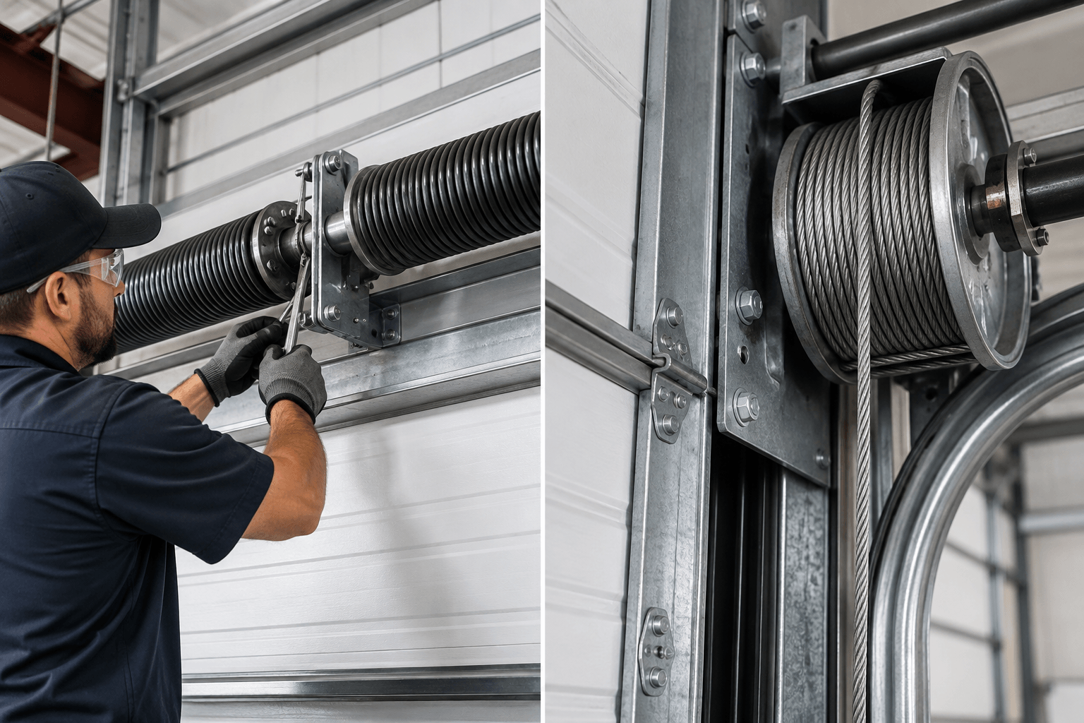 Commercial Garage Doors South Houston TX heavy duty lift cables and drums on commercial overhead door