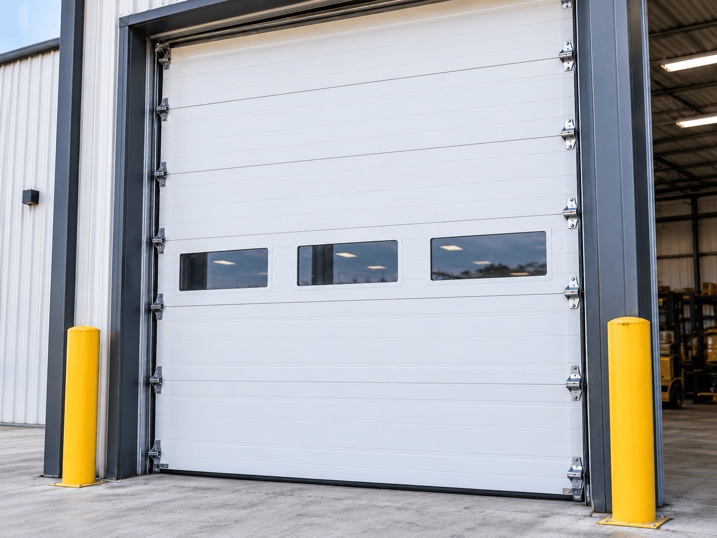 Repaired commercial garage door operating properly at a business property in South Houston TX