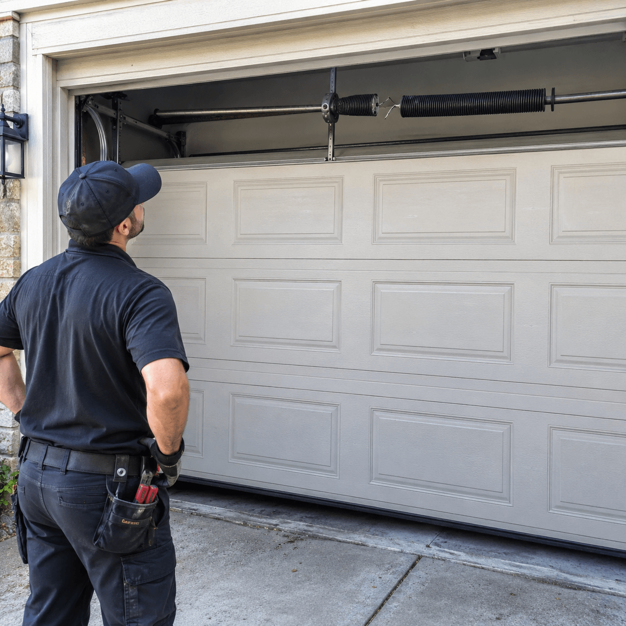 Garage door stuck closed because of spring cable roller track or opener problems in South Houston TX