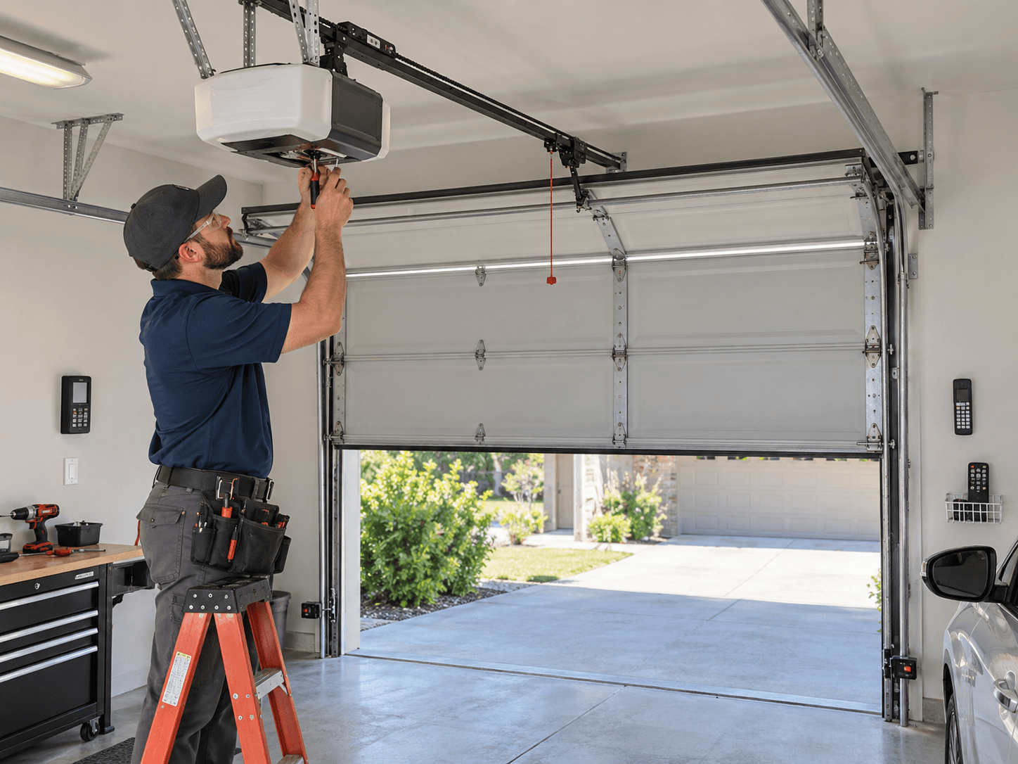 Garage Door South Houston TX technician servicing an automatic garage door opener