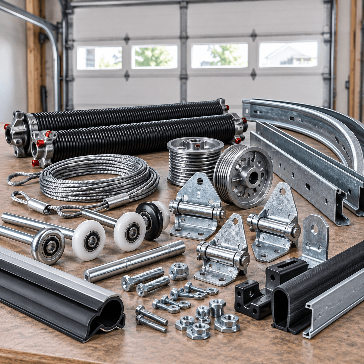 Garage Door Parts South Houston TX compatible springs cables rollers tracks hinges bearings seals and replacement hardware