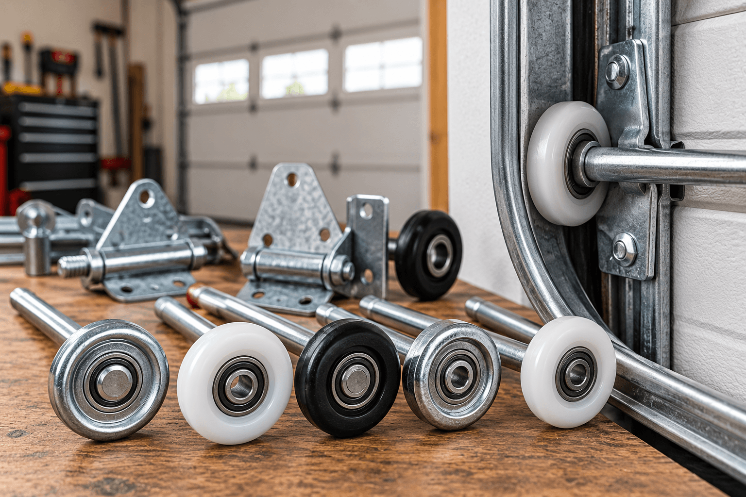 Garage Door Parts South Houston TX steel and nylon garage door rollers with different bearing and stem configurations