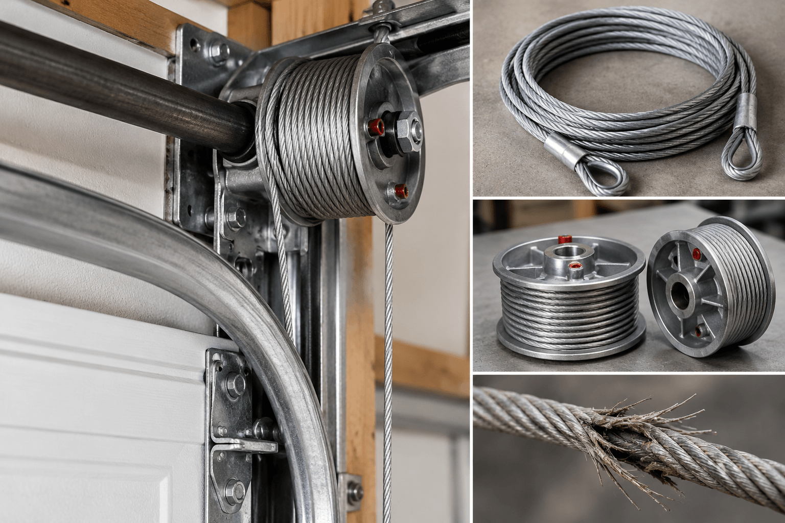 Garage Door Parts South Houston TX lift cables and cable drums matched to the garage door lifting system
