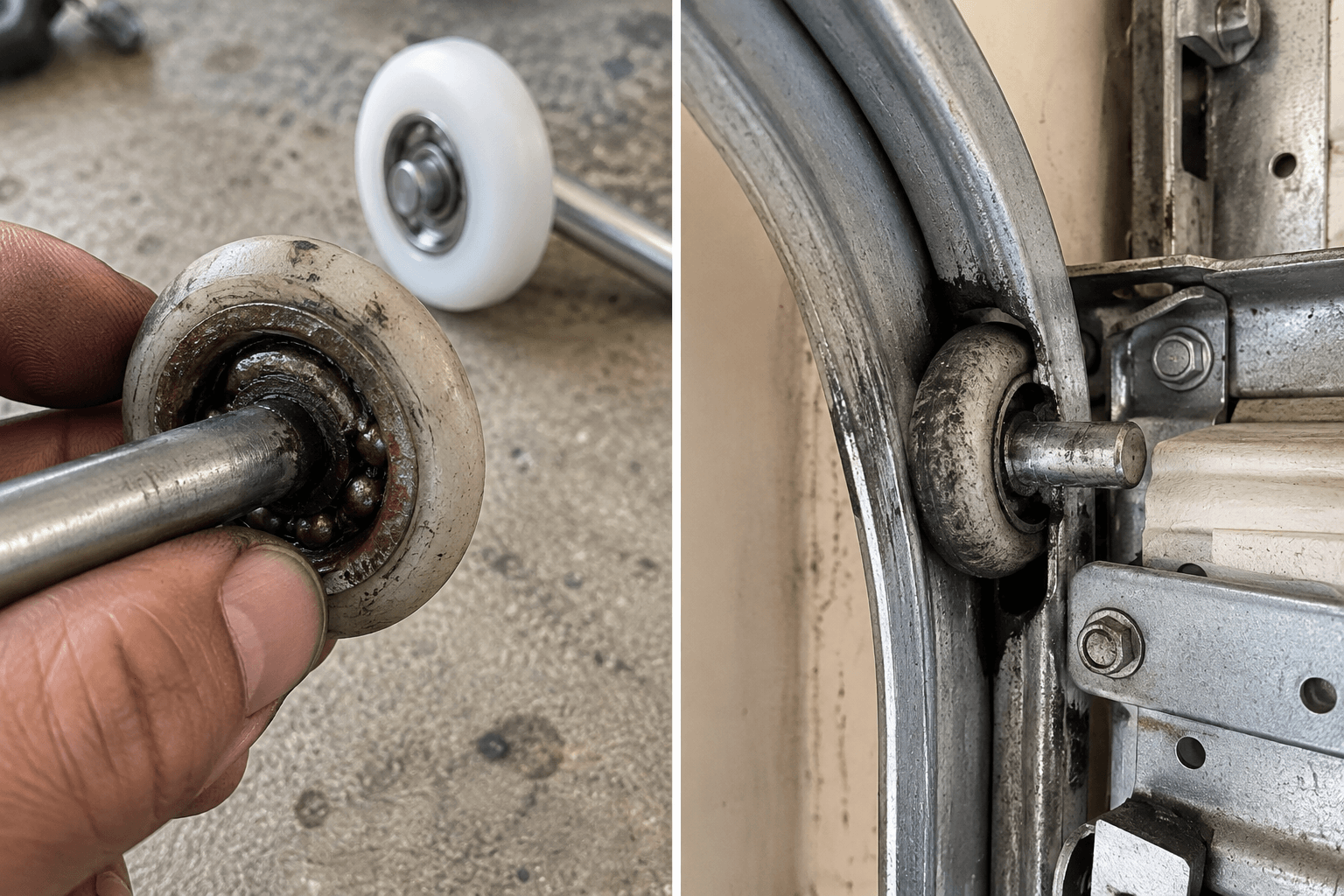 Worn garage door roller bearing causing resistance and poor movement along the track in South Houston TX