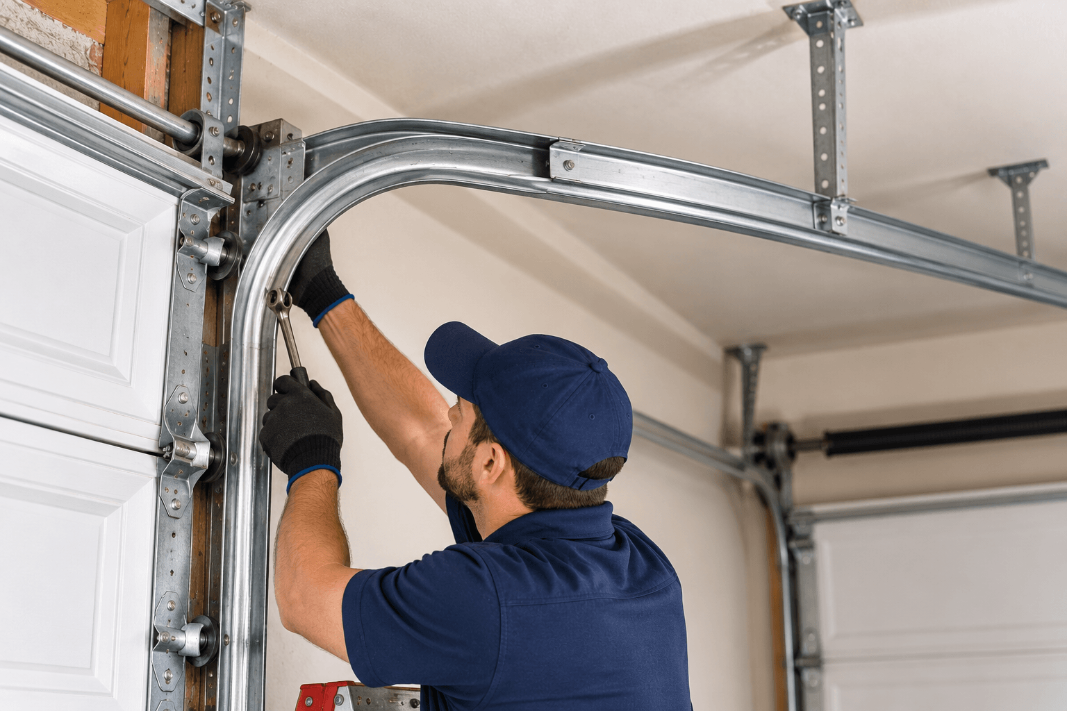 Garage door curved track radius and horizontal track sections in South Houston TX